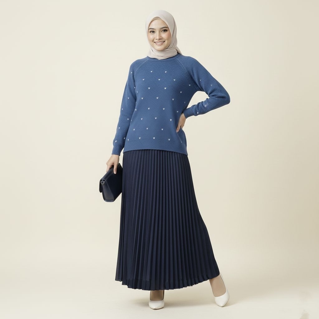 Setelan Sweater Wanita Rajut Heera + Rok Plisket atas dan bawahan rok  by hazeera