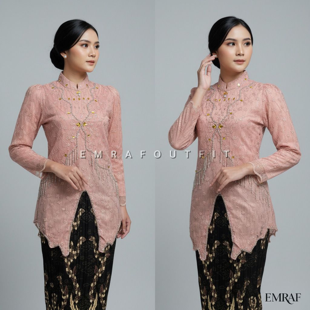 EMRAF Kebaya Maramel Tulle Payet Rumbai Modern Wisuda Lamaran Kondangan Terbaru dengan Desain Elegan