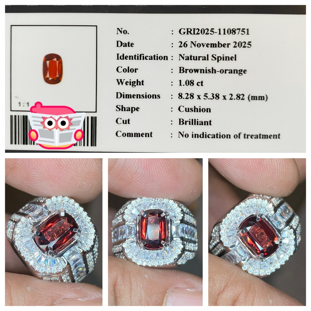 Natural 1.08ct brownish orange spinel eye clean memo gri