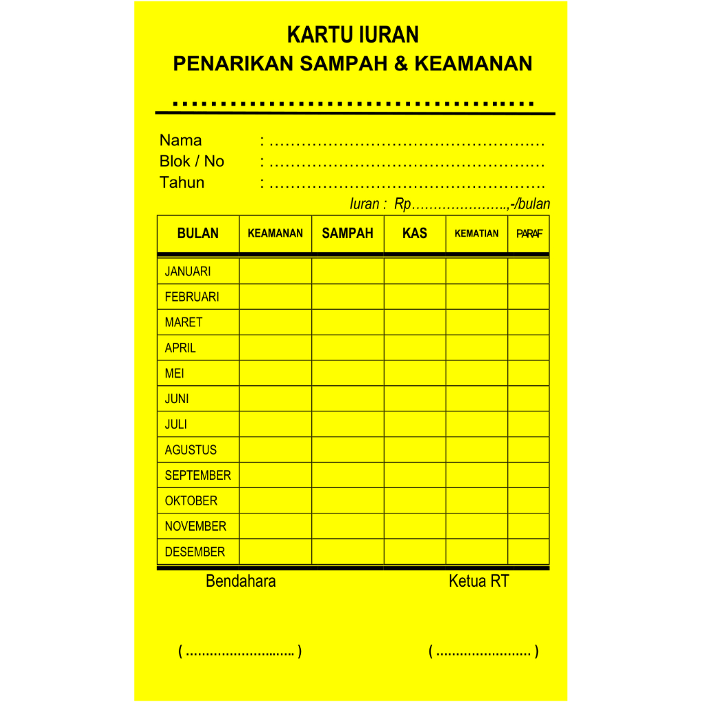 KARTU IURAN RT RW