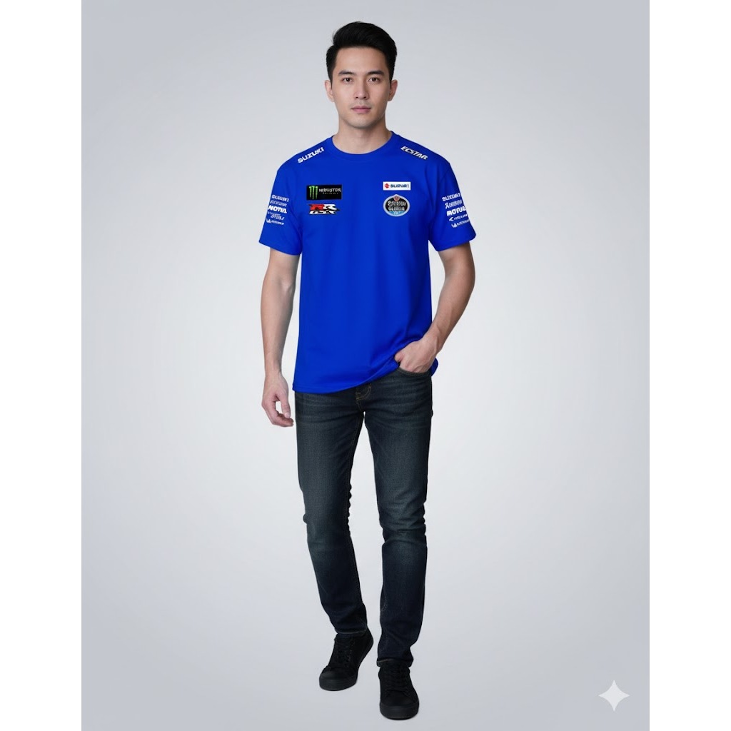 Kaos tim Suzuki Ecstar MotoGP ,logo tim dan sponsor resmi.,KAOS RACING