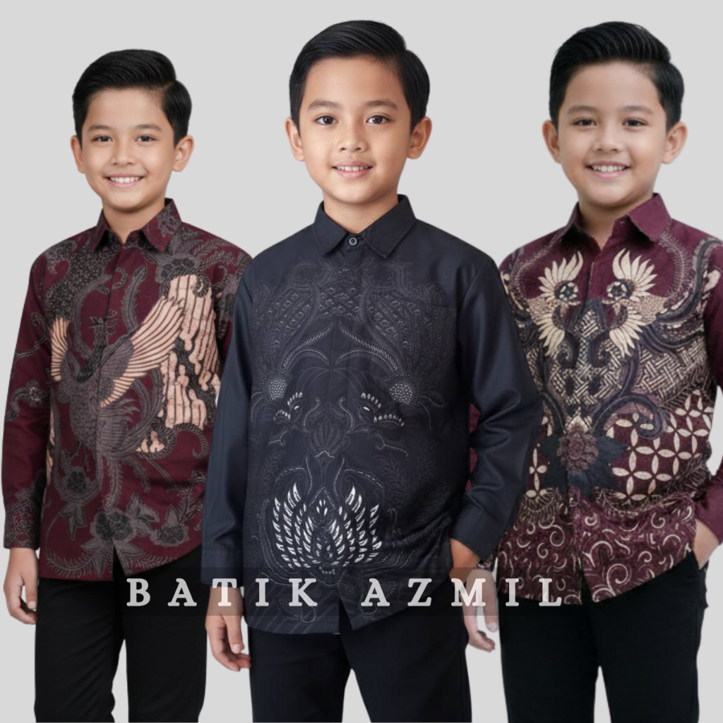 BATIK AZMIL Kemeja Batik Anak Lengan Panjang Cowok 2–13 Tahun | Baju Batik Anak Laki-Laki Terlaris -