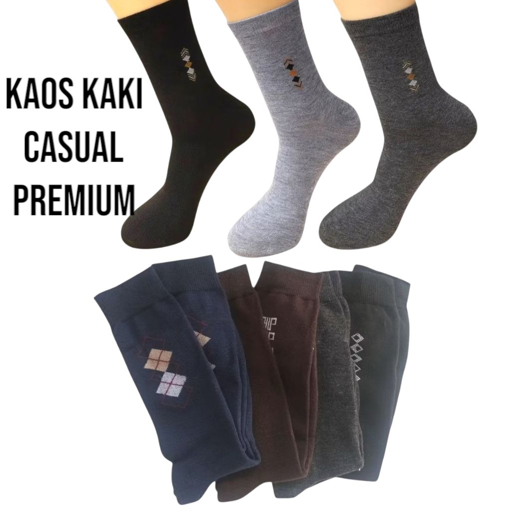 3 Pasang Kaus Kaki Casual Panjang Motif Simple Dewasa Pria