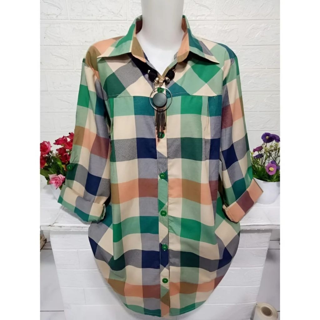 Elmira tunik motif kotak kotak LD 120 jumbo