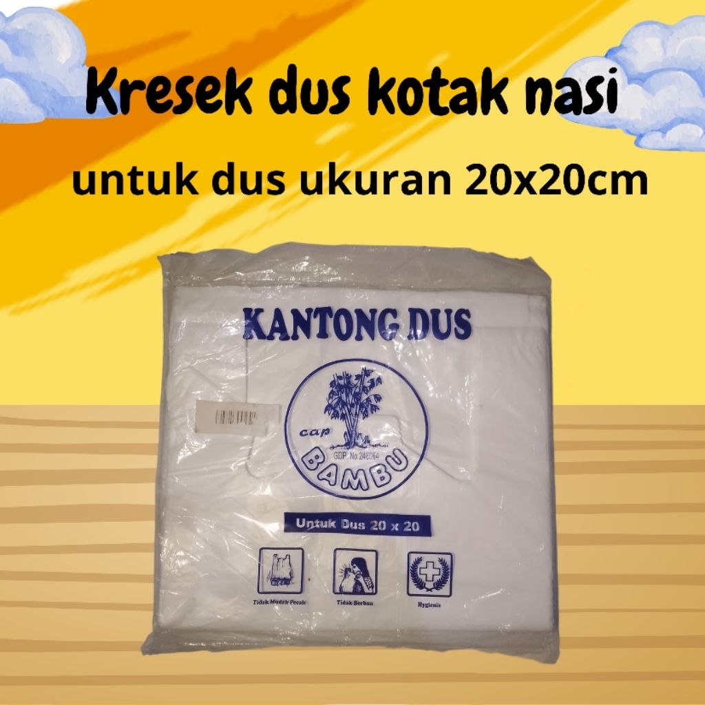 plastik kresek untuk dus kotak nasi ukuran 20x20 cap bambu / plastik bungkus dus / plastik kotak nas
