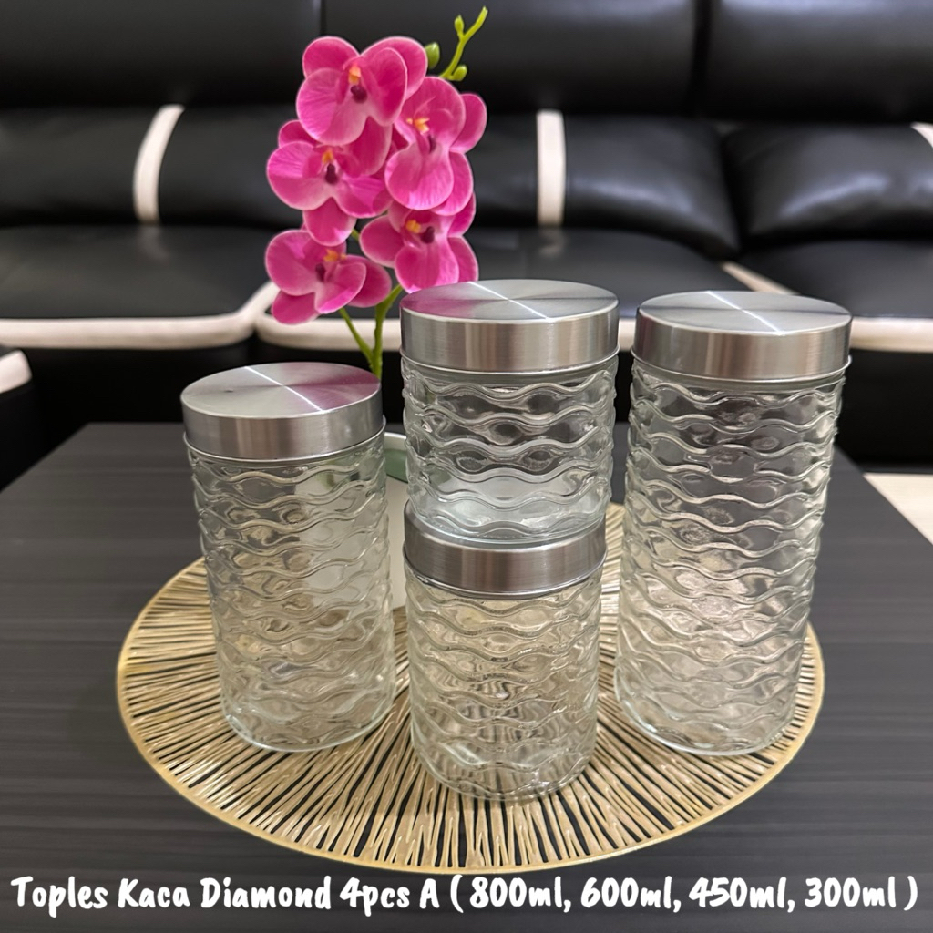 Toples Kaca Set Isi 4 PCS Premium - Toples Kaca Cocok Untuk Lebaran - Toples Kaca Set 4in1 Untu Imle