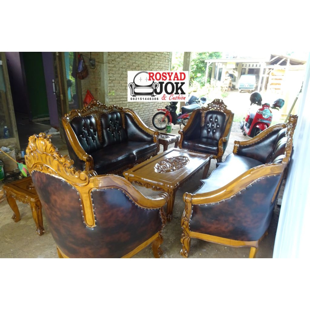 kursi tamu ganesha, formasi lengkap 3211 meja besar 1 dan meja kecil 1 sudah ada kaca