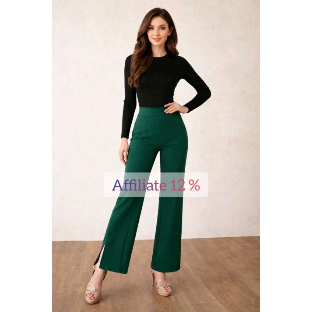 BS Celana Panjang Wanita Kulot Bahan Scuba Belah Samping – Celana Kerja Modis dan Nyaman Dipakai Seh
