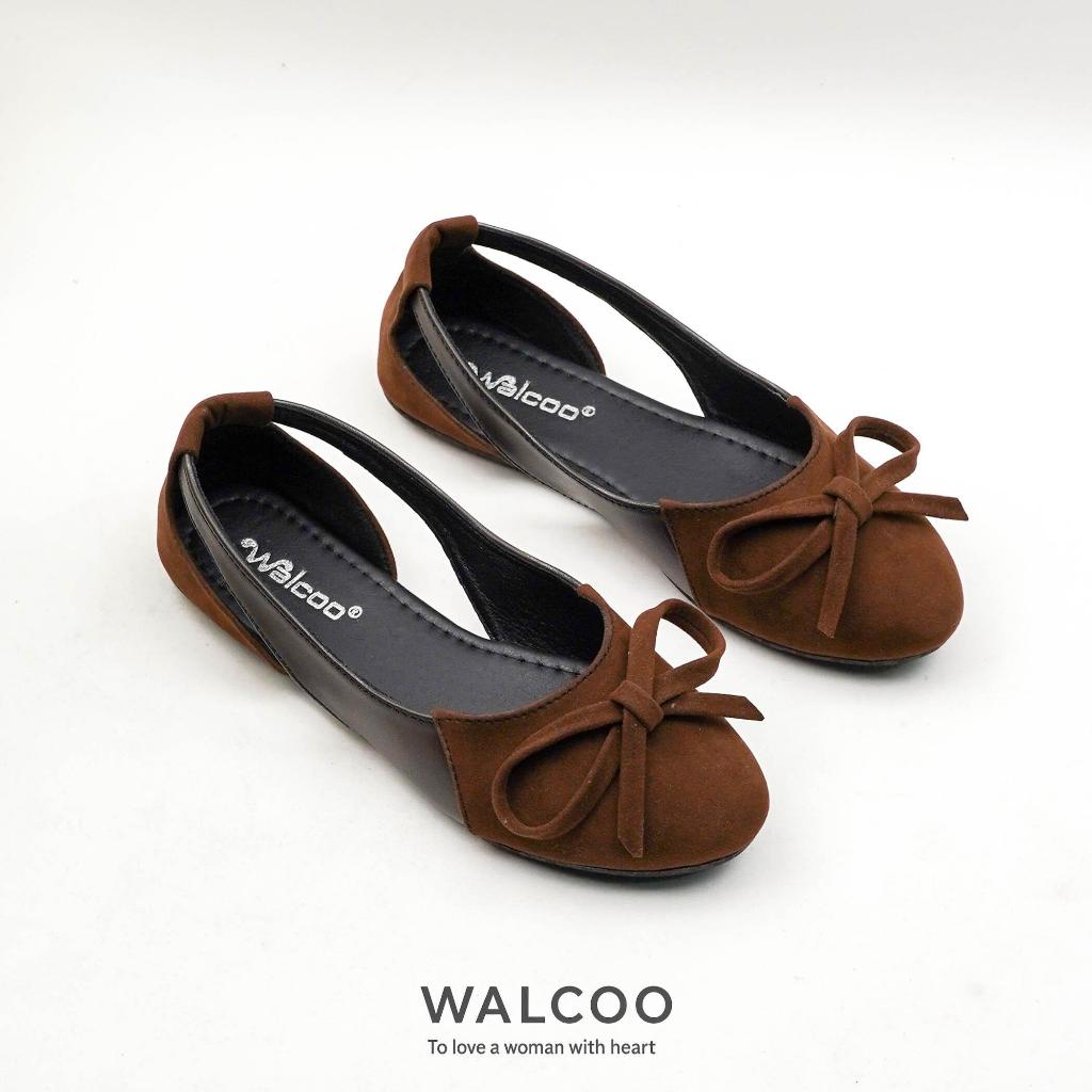 PO Walcoo Ninelle Flat Shoes Wanita Elegan Pita Manis Suede Nyaman Kerja Santai