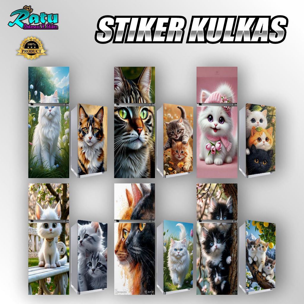 KUL 15-STIKER KULKAS KUCING GEMOY/ STIKER KULKAS 1 PINTU KULKAS 2 PINTU  / STIKER KULKAS MOTIF TERBA
