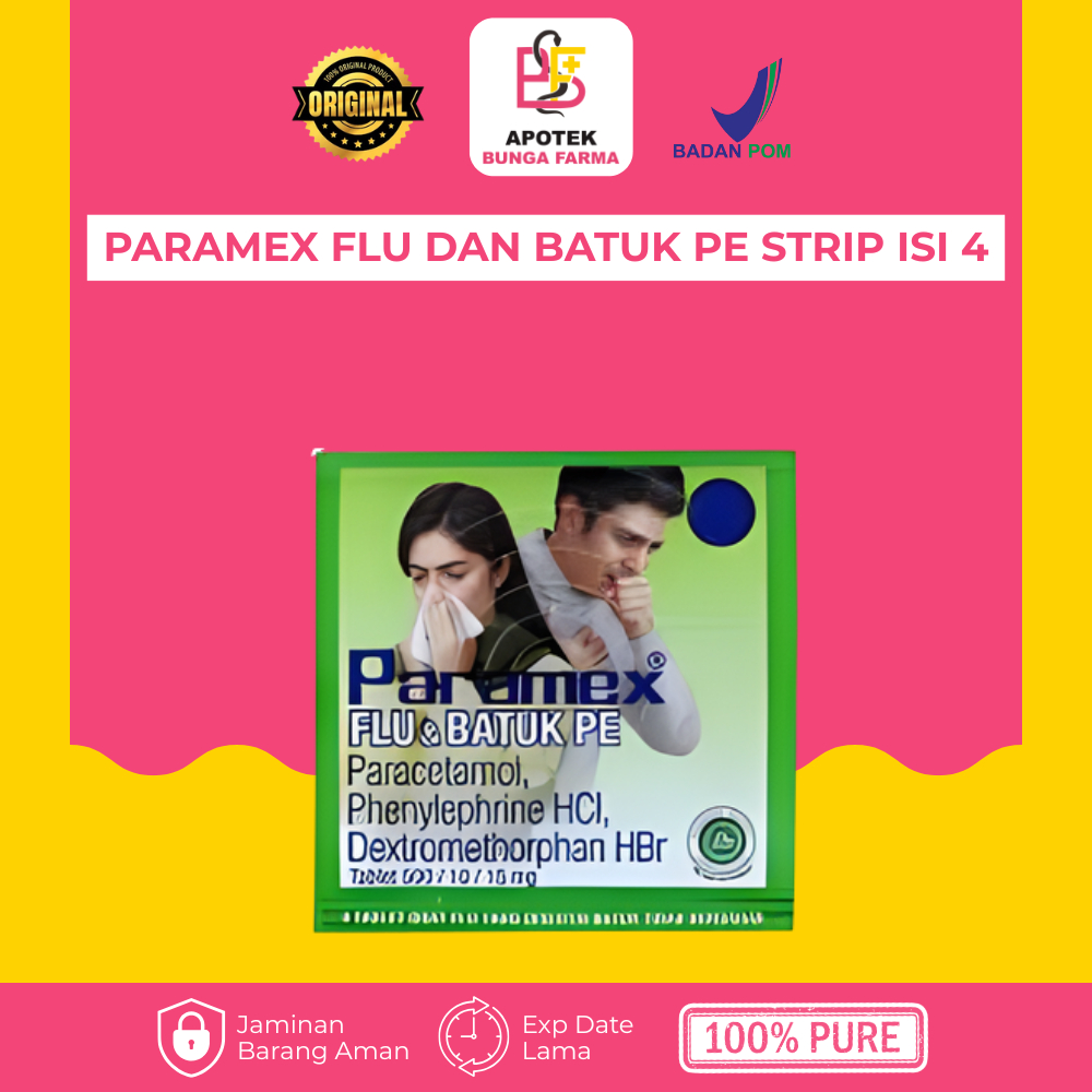 PARAMEX FLU DAN BATUK PE STRIP ISI 4:Cepat ringankan sakit kepala, flu, dan batuk.