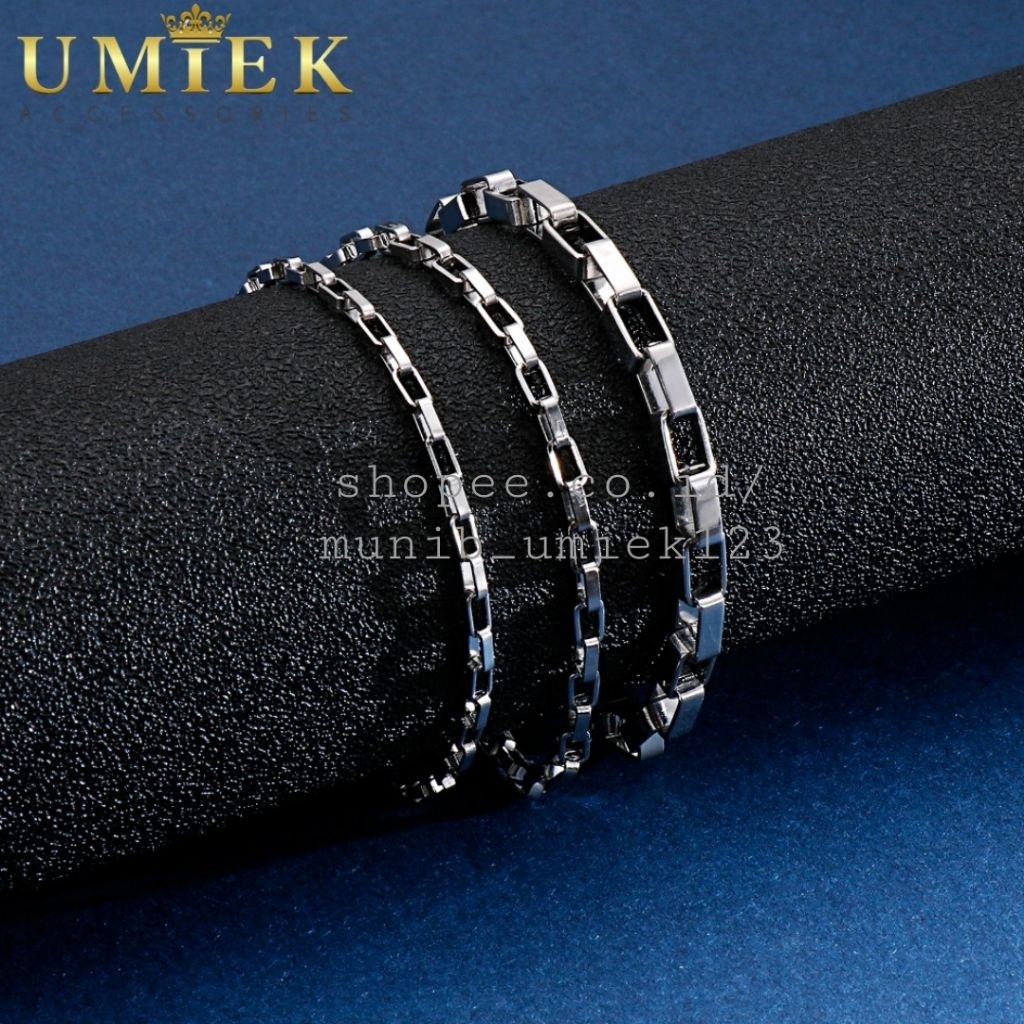 Gelang Pria Wanita Titanium Rantai kotak bolong Silver putih perak asli Rante cowok cewek keren anti