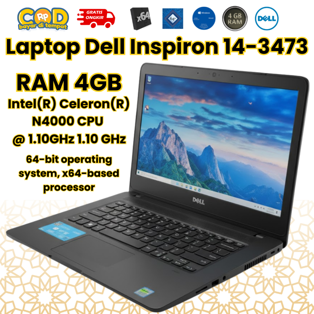 Laptop Dell Inspiron 14-3473 Intel Celeron N4000 RAM 4GB 64bit | Laptop Murah Normal Siap Pakai | Co