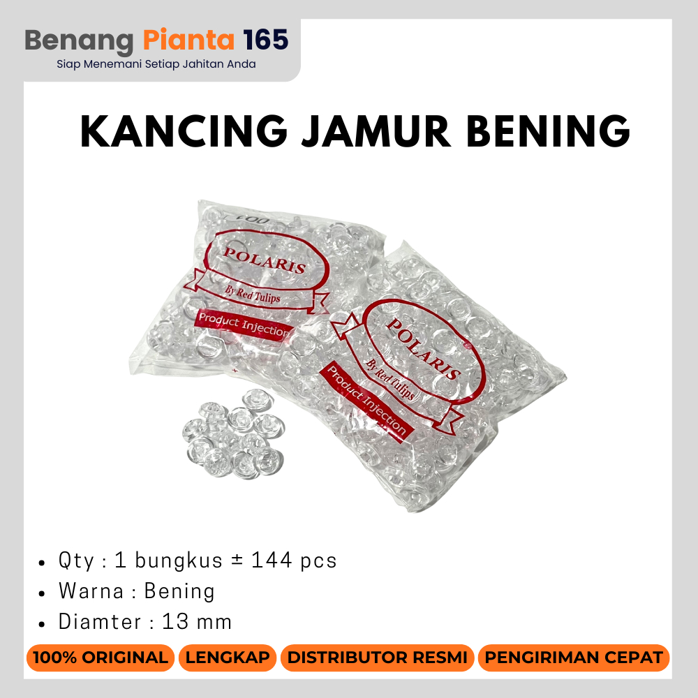 Kancing Jamur Bening Kristal 13 mm Polaris By Red Tulips