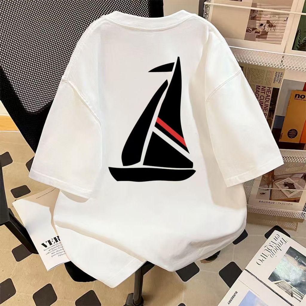 Kaos Kapal Layar Hitam Putih Pria - Kaos Pria Trendy, Bahan Katun Nyaman Menyerap Keringat