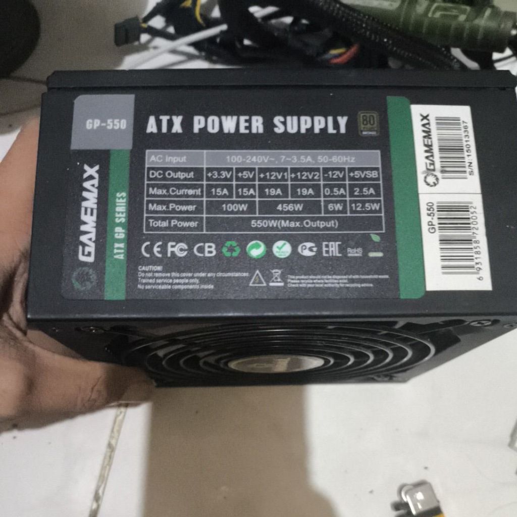 power supply pc atx gamemax 550w seken
