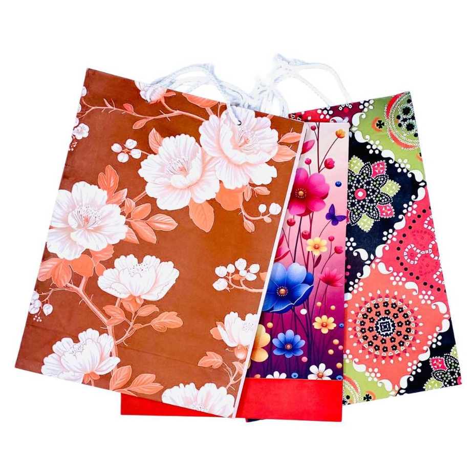 ( DAPAT 1 PCS / StaLand ) PAPER BAG MOTIF BATIK BUNGA TALI PUTIH JUMBO XXL / Tas Souvenir Hajatan Go