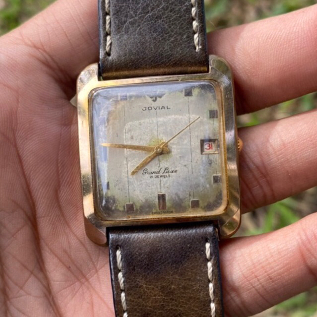 Jam Tangan vintage Jovial tank Gold Manual Winding swiss jadul kuno antik fasion pria wanita