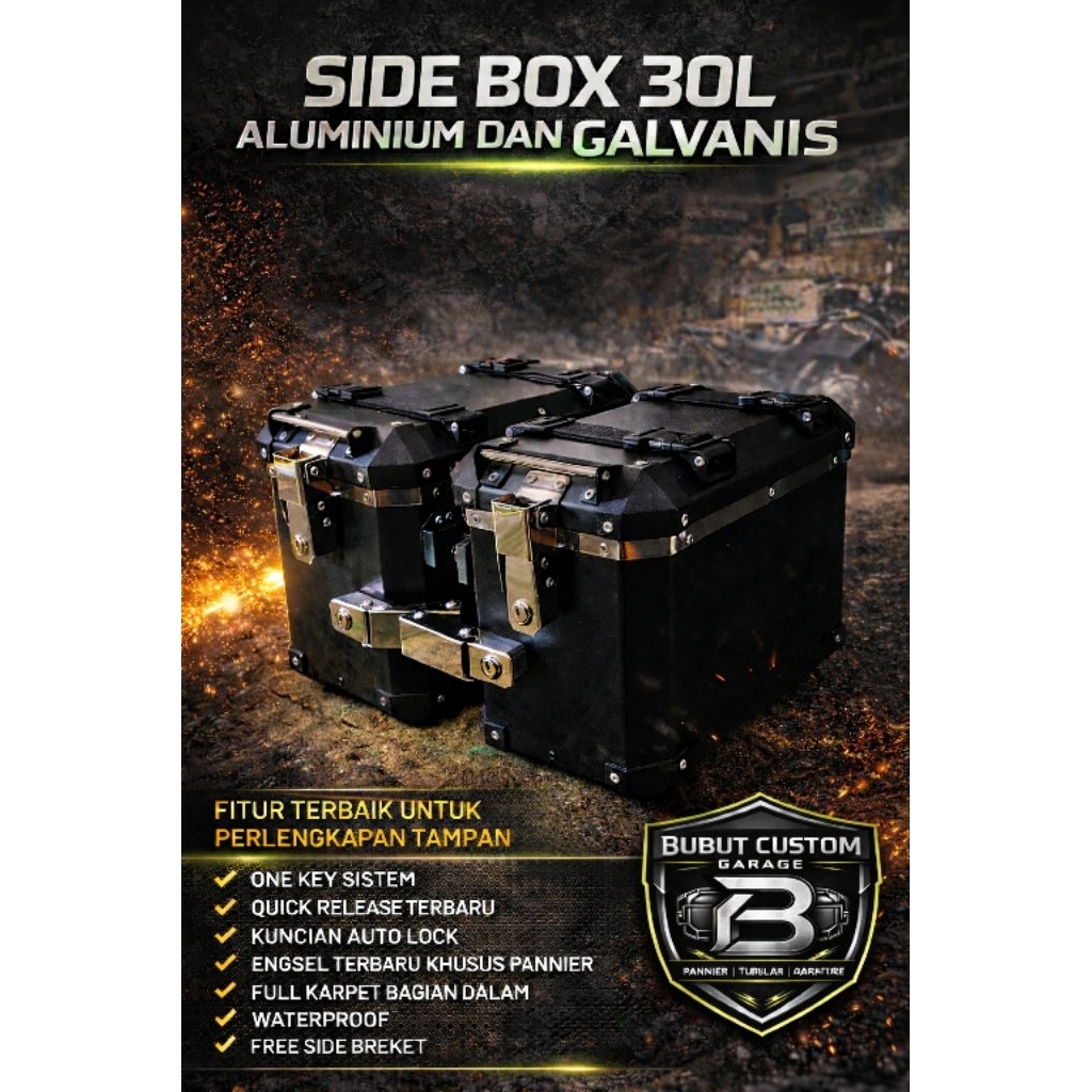 Side box pannier 30L ALUMINIUM+galvanis,pannier bubut custom,  box pannier, box motor, Box stainless