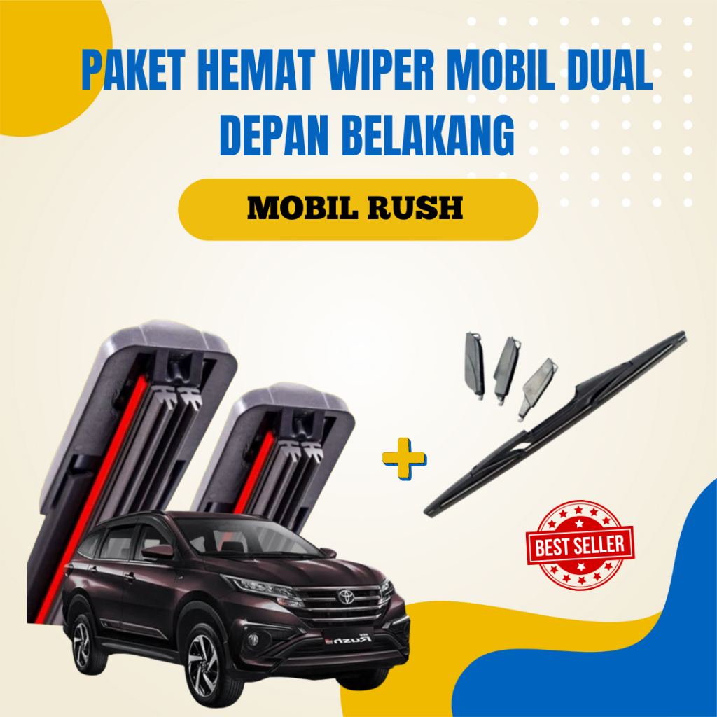 1 Set Wiper Mobil Dual Kaca Depan + Wiper Kaca Belakang Single Karet Khusus Toyota Rush