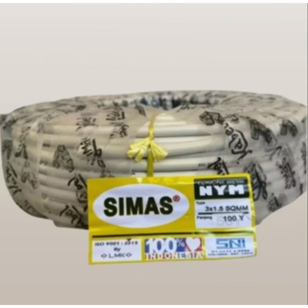 Kabel Listrik Simas NYM 3X1.5mm 1 Roll 100Y SNI Tembaga Murni Asli Untuk Listrik Standar PLN LMK