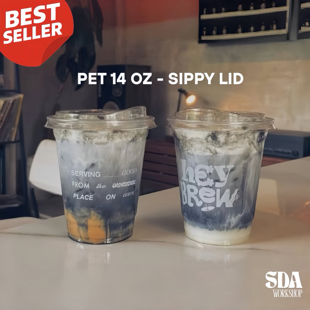 Sablon Cup PET 14 Oz + tutup + sablon