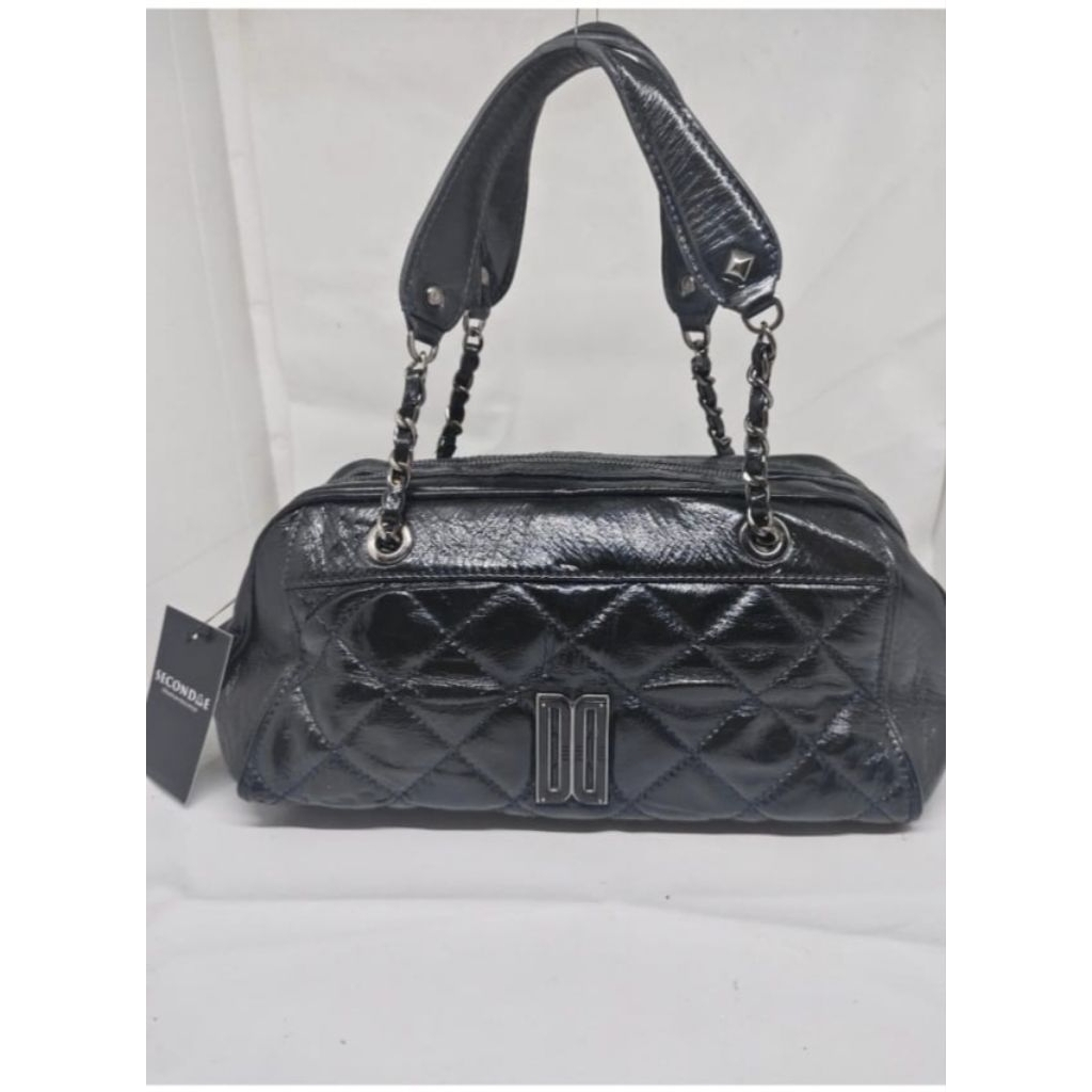 tas daks hitam handbag rantai kulit glossy