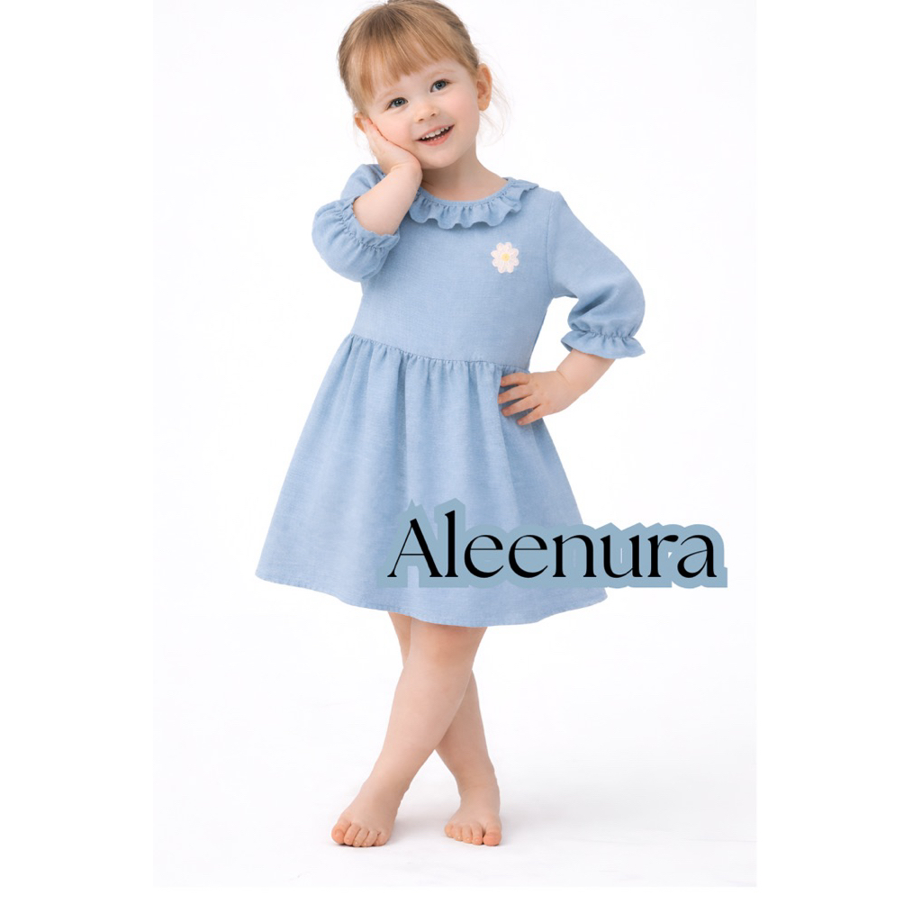 Dress Anak Perempuan Aleenura | Baju Anak Crinkle Premium Adem Anti Kusut | Midi Dress Anak Simple M