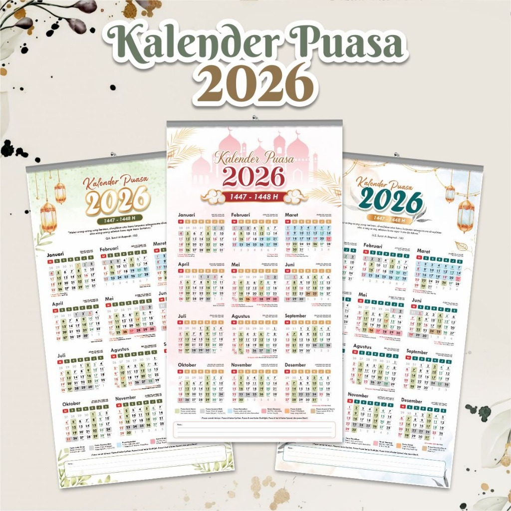 Kalender Puasa 2026 Komplit Dengan Puasa Sunnah Finishing Klep Seng Ready Stock
