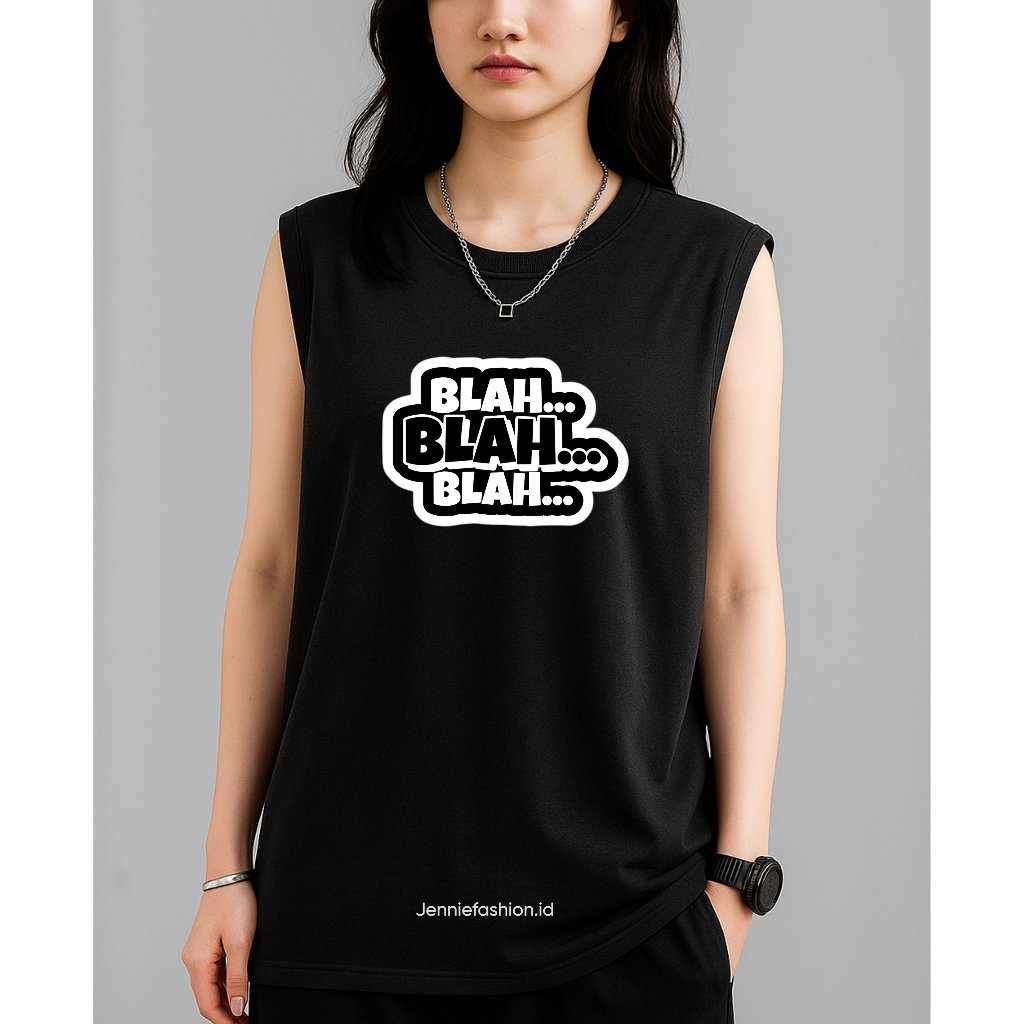 Singlet Wanita Motif Blah – Singlet Lucu Tanpa Lengan – Kaos Lekbong Santai Harian