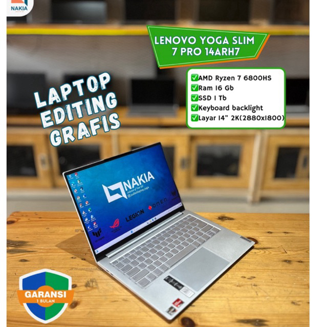 LENOVO YOGA SLIM 7 PRO 14ARH7 AMD Ryzen 7 6800HS Ram 16 Gb SSD 1 Tb Keyboard backlight Layar 14" 2K(
