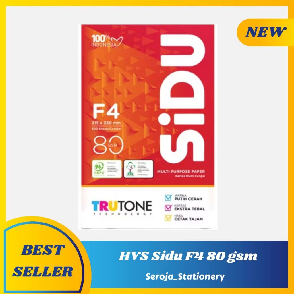 Kertas HVS F4 80 GSM SIDU 1 Rim / 500 Lembar