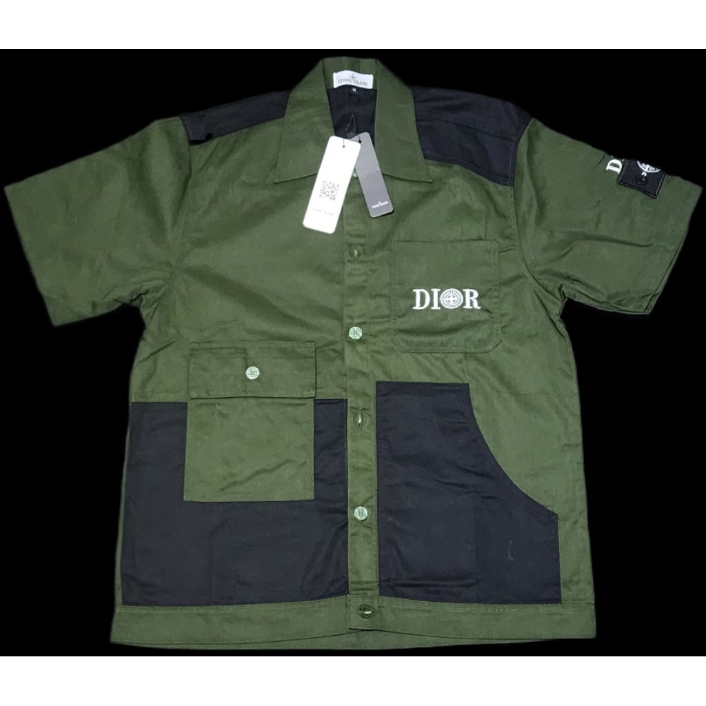 Kemeja DIOR x Stone Island Green Black