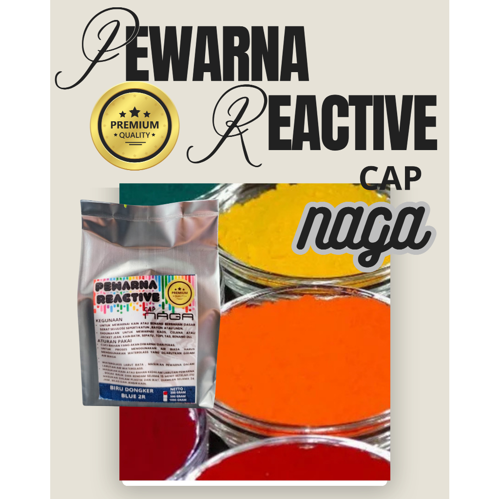 PEWARNA PAKAIAN , REACTIVE CAP NAGA, UNTUK MEWARNAI BAJU, KAOS, CELANA JEAN, JAKET, TIE DYE, SHIBORI