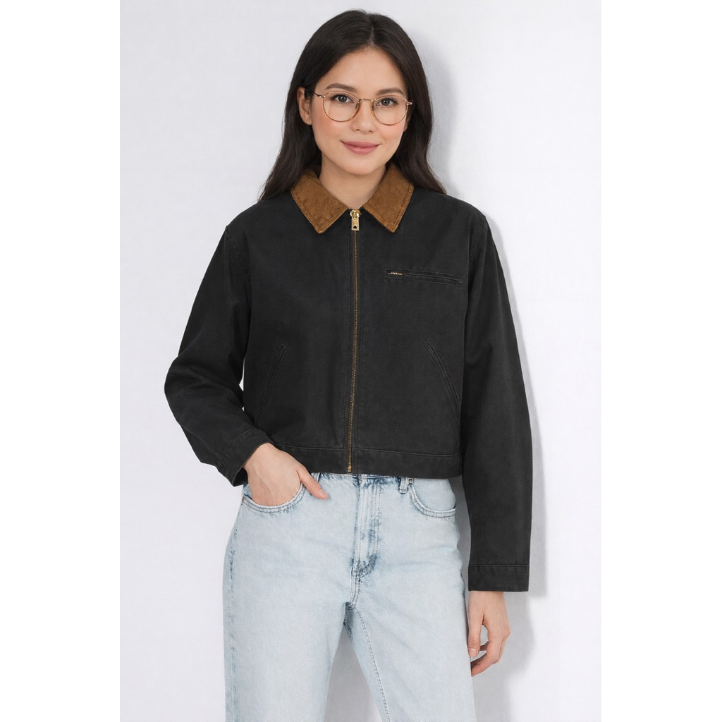 jaket crop vintage long sleeve zipper