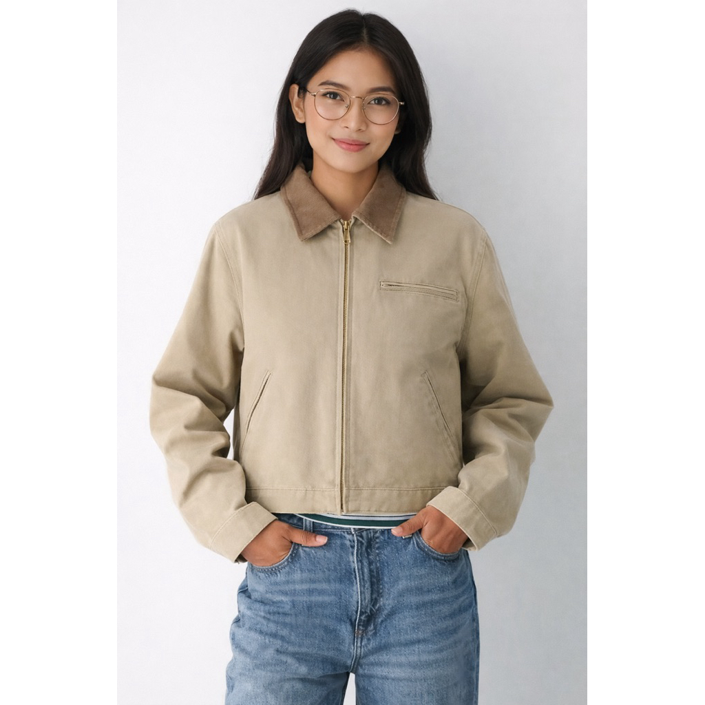 jaket crop vintage long sleeve zipper