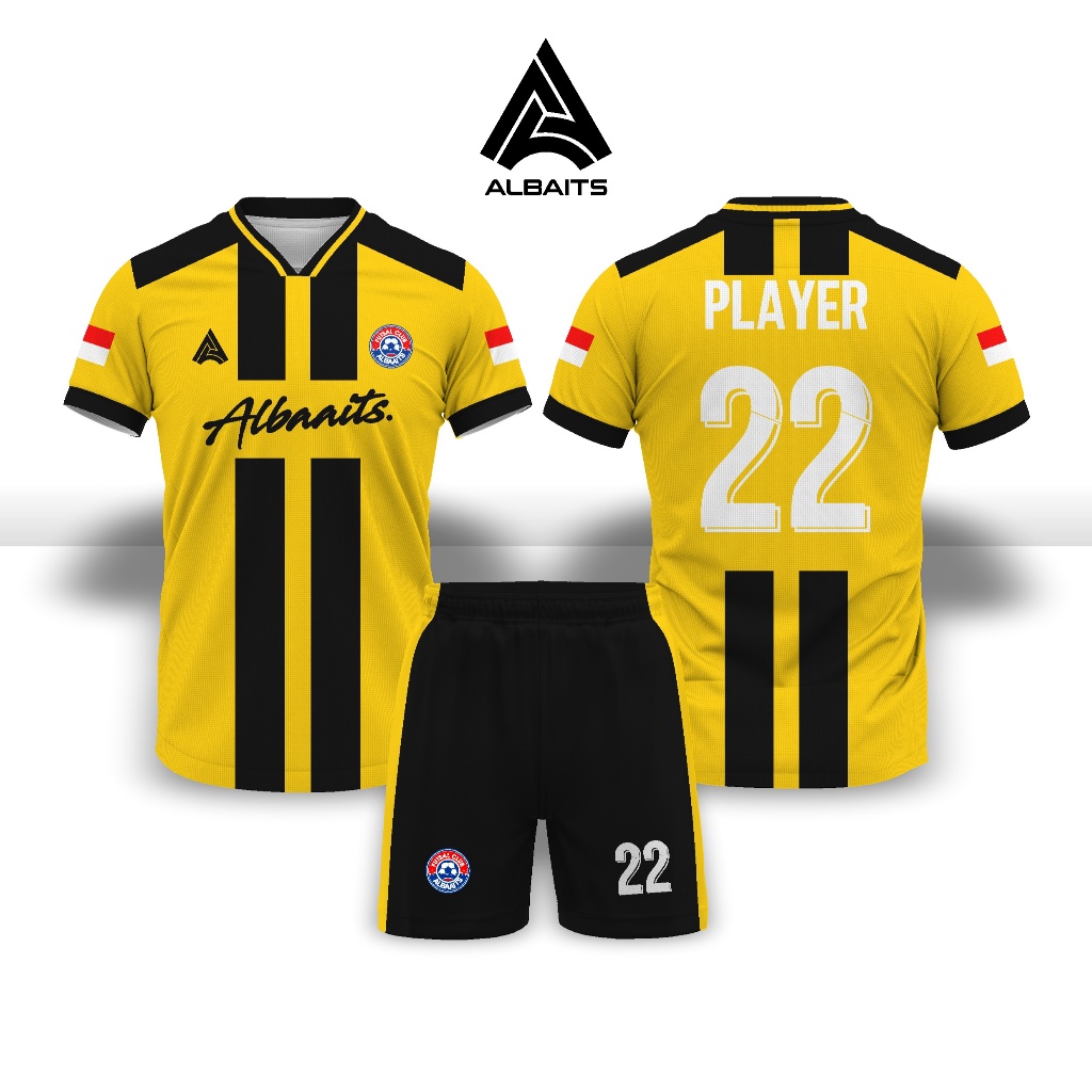 Jersey Futsal dan Jersey Sepakbola  ALBAAITS Yellow Blaker Jersey Kuning Hitam Free Custom Nameset