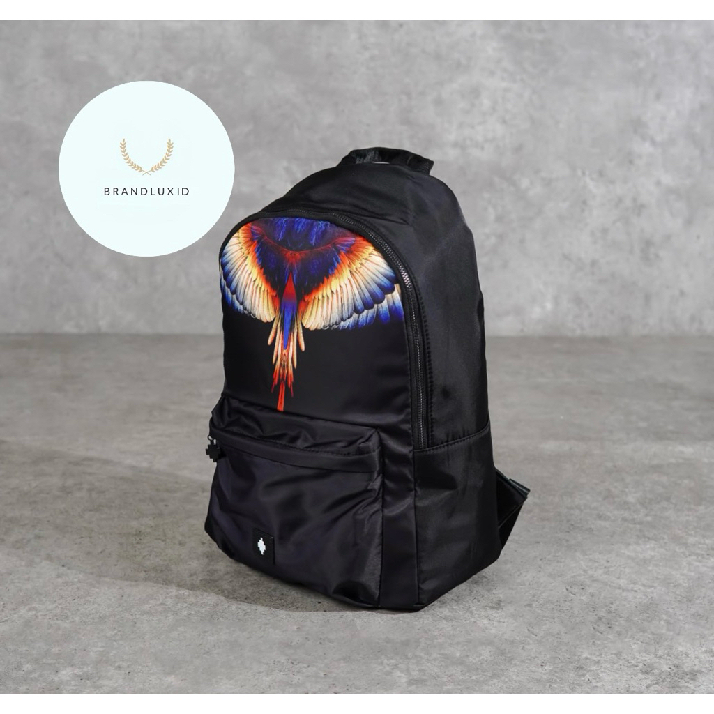 Marcelo Burlon Wings Navy Orange Backpack in Black