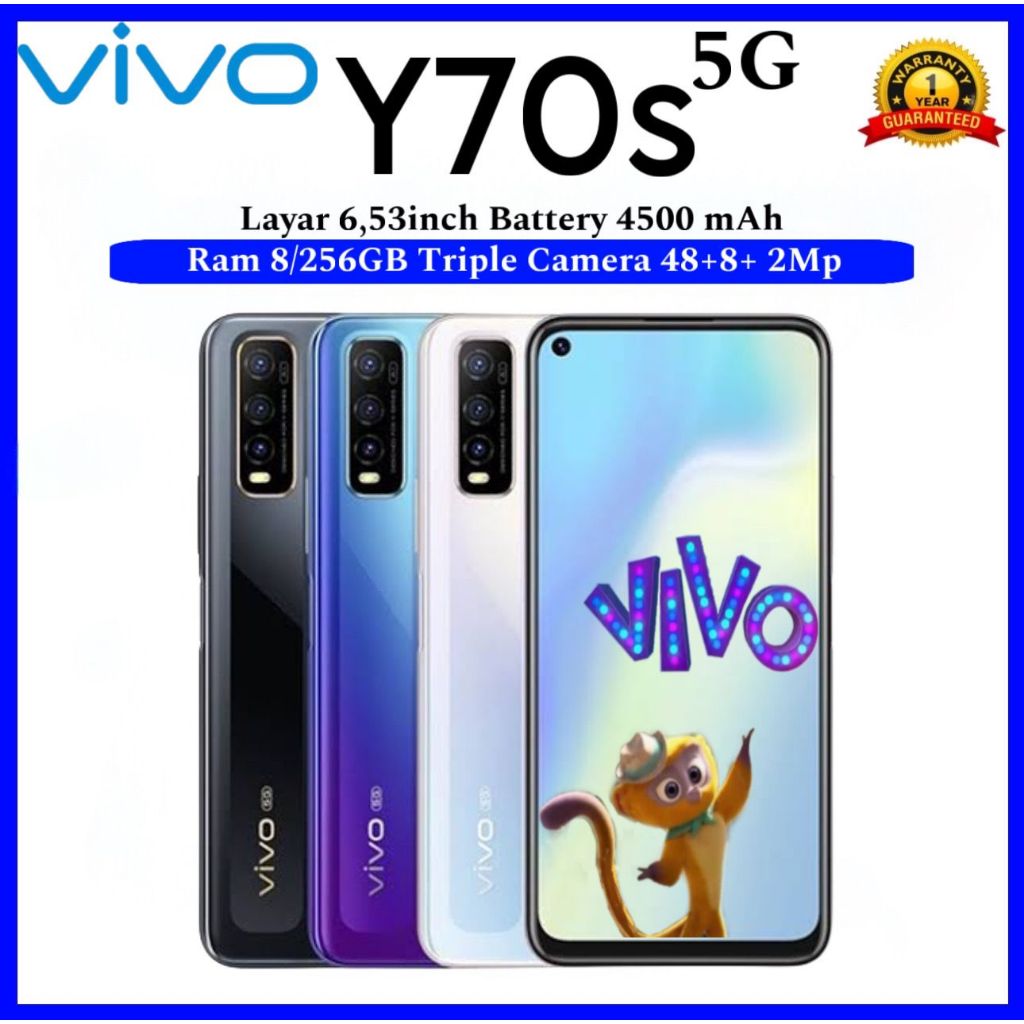 VIVO Y70s 5G TEBAIK  Ram 12+256GB Smartphone 5G terbaik 4K Display