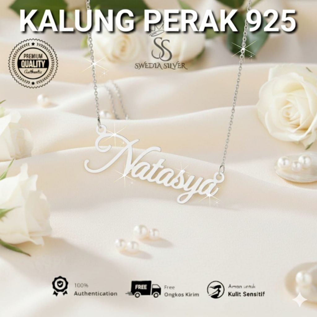 Kalung Nama Custom Perak 925, Logam Mulia Perak