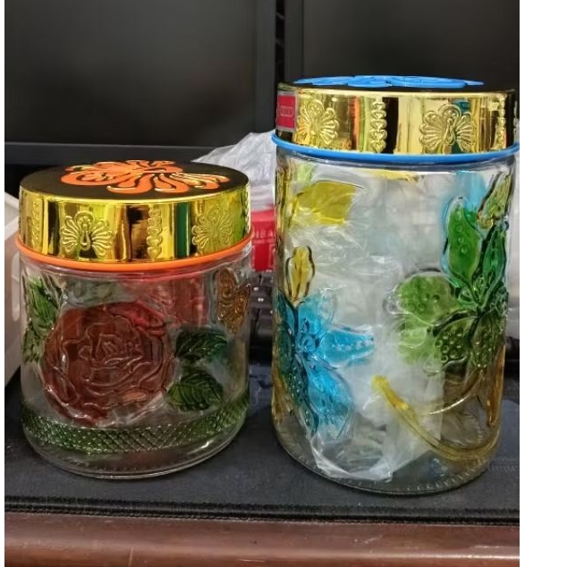 Toples kaca Cantik motif bunga size S dan M estetik jadul toples lebaran sepanjang masa