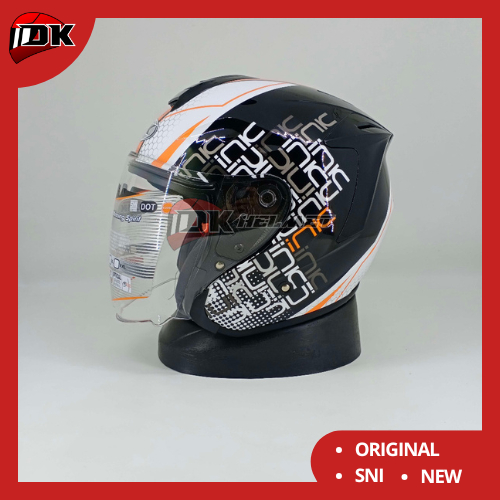 Helm Half Face INK Dynamic Motif Seri 4 Black Orange Original Warna Hitam Orange