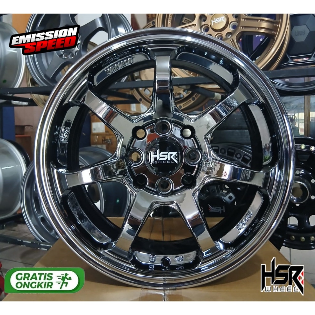 Velg Mobil Racing HSR Ponelo Ring15 Lubang4 Black Chrome