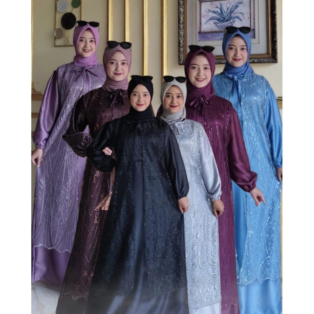 Gamis abaya brukat rompi terbuka lebaran pesta pengajian busui friendly terbaru