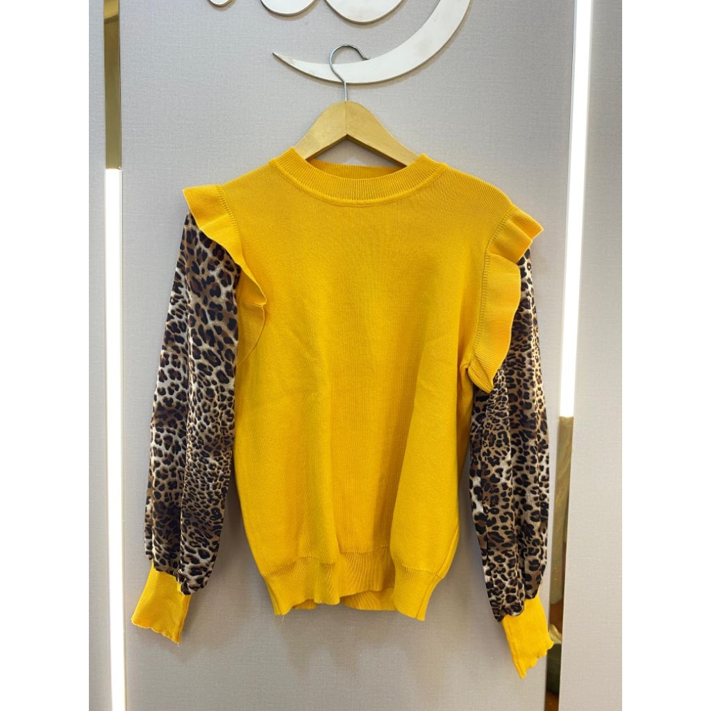 BAJU BLOUSE LEOPART IMPORT | atasan blouse wanita leopard warna kuning