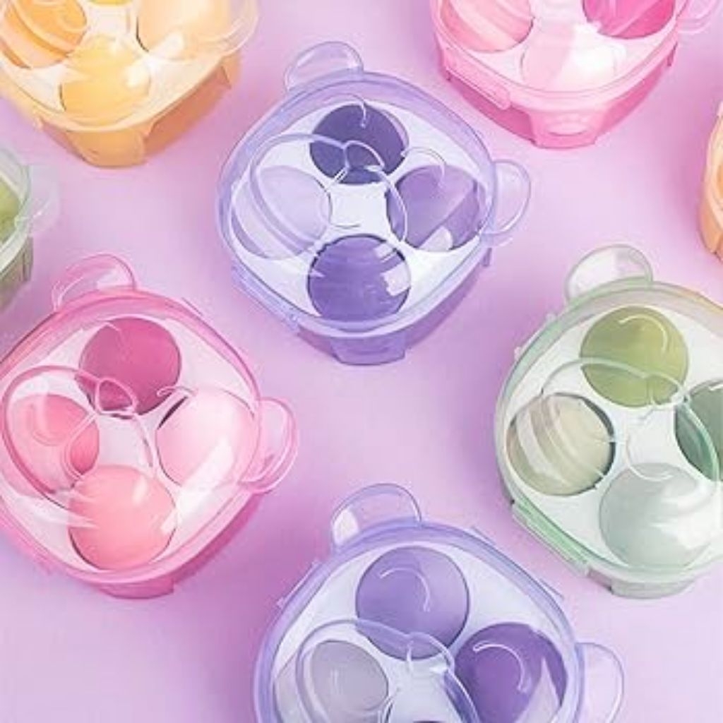 Miniso Makeup Sponge With Bear Storage Case 4pcs/Sponge