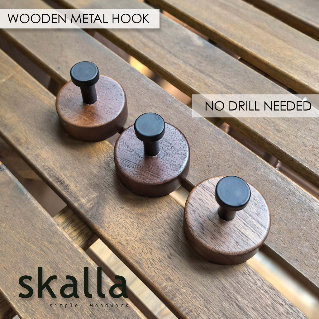 Skalla wooden Hook Kait kapstok gantungan baju kayu handuk dinding tempel hotel kamar mandi