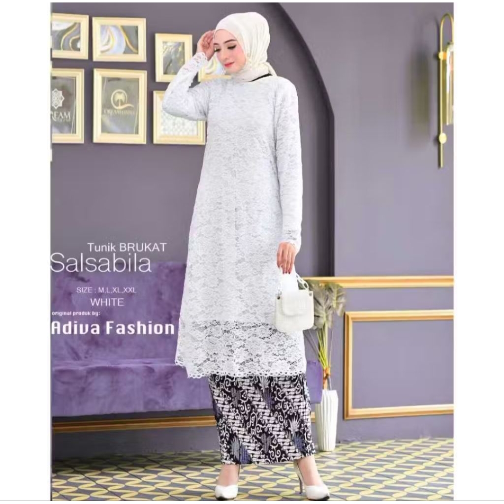 Set Kebaya Tunik Brokat Ada Ukuran Jumbo  / Baju Kurung Brokat Rok Plisket / Kebaya Modern / Kebaya 