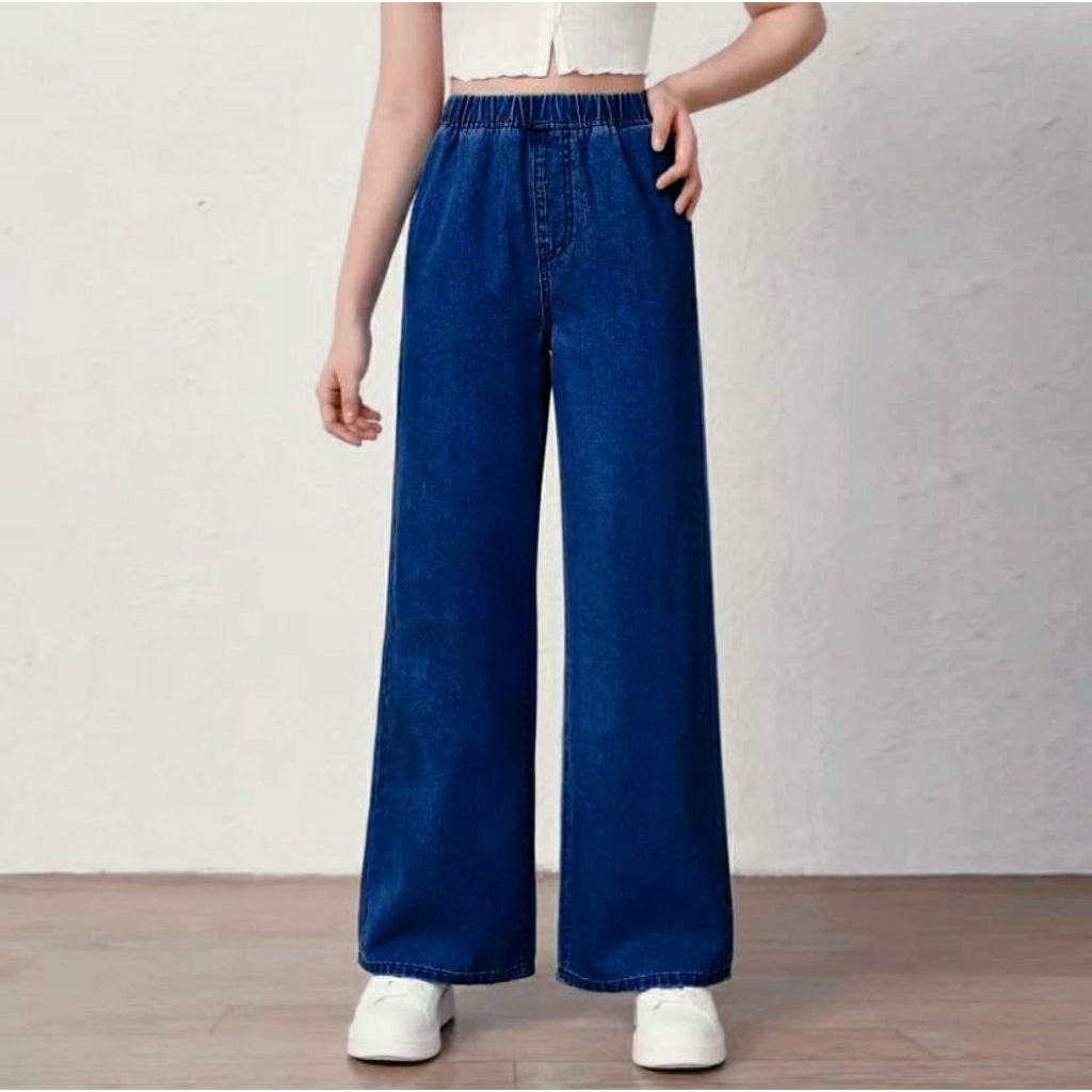 Celana Jeans Wanita Baggy Jeans /Jeans Kulot Pinggang Karet Melar/Jumbo/bisa sampai BB 100 kg