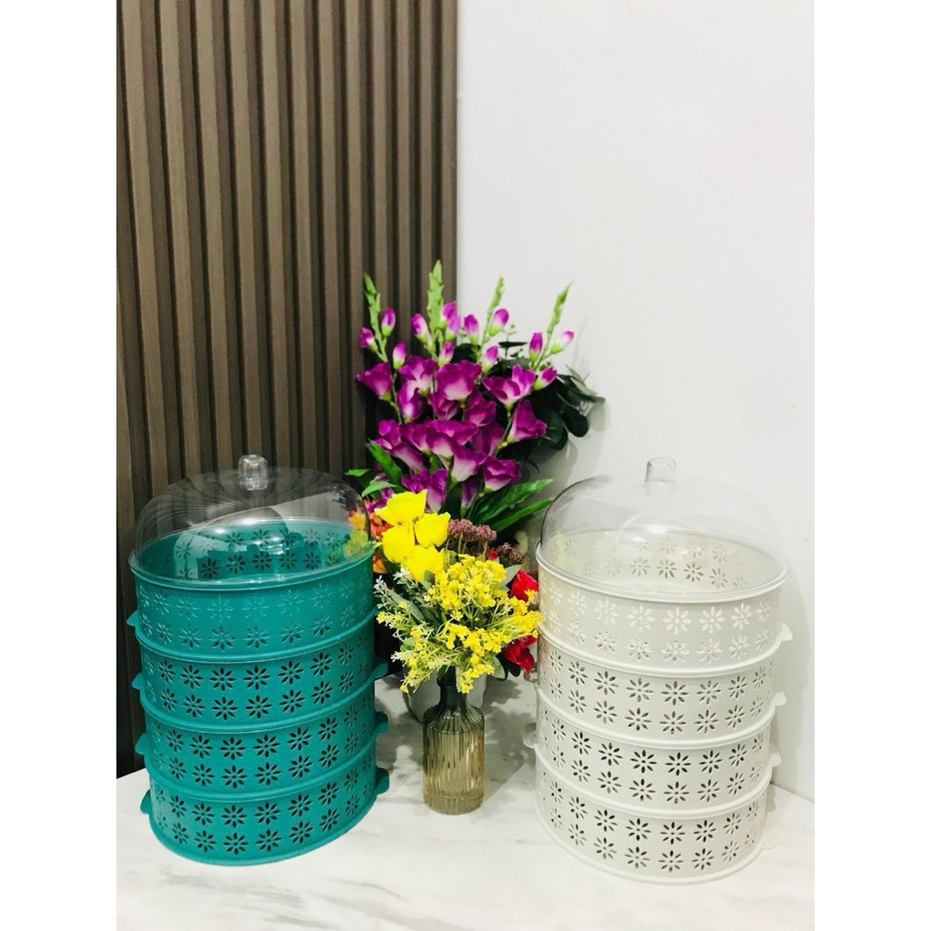 PROMO TUDUNG SAJI 4 SUSUN + TUTUP TINGKAT FOOD RACK STORAGE MAKANAN TUDUNG SAJI AESTHETIC SAKURA